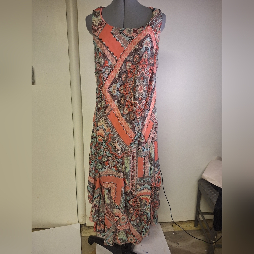 Robbie Bee Asymmetrical Coral and Teal Dress With Fairy Skirt  Size 16w